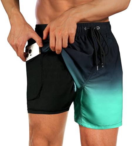 flintronic Costume da Bagno da Uomo, 2 in 1 Coulisse Trunks da Mare con Fodera a Compressione con Tasche, Pantaloncini da Surf ad Asciugatura Rapida Spiaggia Pantaloncini Boxer
