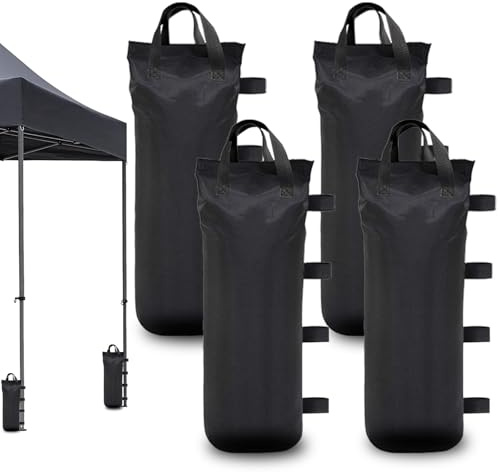 Pesos para Carpas Rellenable para Uso en Exteriores: 4 Piezas Antiviento Bolsa de Arena para Peso 50×15cm - Sacos de Lastré de Arena Fijado con Postes de Tienda para Acampar en la Playa y el Jardín