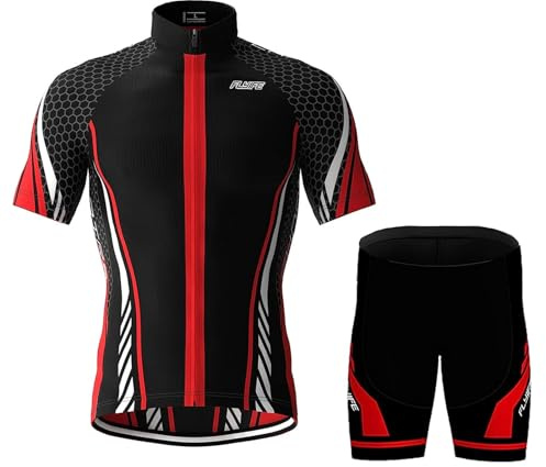 Fahrradbekleidung Set Kurzarm Radsportanzug Herren Set Radsport Sommer mit gepolsterten Shorts aus 9D Gel atmungsaktiv und schnell trocknend