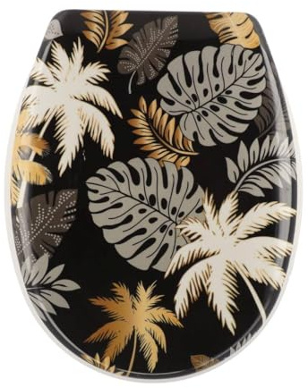 TENDANCE Abattant WC en Thermodur déco Gold Jungle avec Kit de Fixation