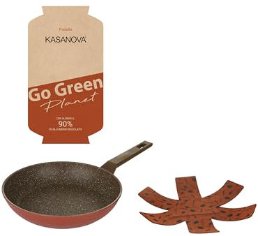 KASANOVA Padella antiaderente con salvapadella Go Green Planet, padella professionale, padella per frittata, perfetta per l'induzione e adatta a tutti i piani cottura (26 Cm)