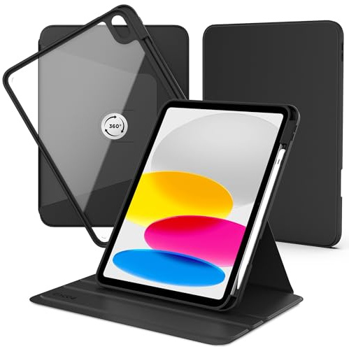 CACOE Rotierende Hülle für iPad (A16) 11/10 Generation 2025 2022 | 360 Grad Drehbare Schutzhülle Acryl, Transparente Stoßfest Grenze, Schwarz
