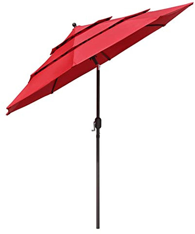ASerZenith Parasol de patio à 3 niveaux de 9 pieds, parasol de plage, parasol portable d'extérieur, parasol de patio inclinable à bouton-poussoir pour plage, patio, jardin extérieur