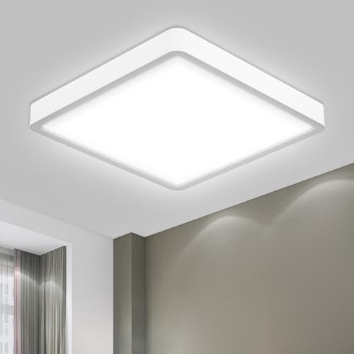 LQWELL® Lámpara de Techo LED Lámpara de Techo, IP44 Lámpara de Baño Impermeable Redonda Plana 23W 6000K 2600LM Delgada para Sala de Estar Baño Dormitorio Cocina Pasillo Sótano Oficina, 300 * 25mm
