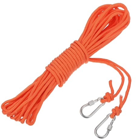 sourcing map Corda di ancoraggio cava intrecciata in polipropilene da 15 m, con gancio, in nylon da 6 mm, per barca, piscina, barca, corda di ancoraggio, arancione