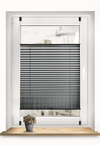 Sonello Plissee Klemmfix ohne Bohren 100cm x 120cm Schwarz Faltrollo Plisseerollo Jalousie für Tür & Fenster Blickdicht Sichtschutz Sonnenschutz Fertifplissee Rollo