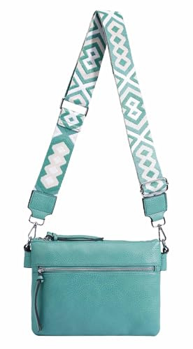 ITALYSHOP24 OBC Damen Tasche BodyBag Crossover Brusttasche Schultertasche Crossbody Brieftasche Smartphone Geldtasche Umhängetasche Messenger Handtasche Clutch Türkis