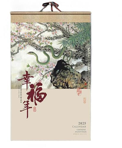2025-2026 Chinesischer Wandkalender, Reispapier-Kalender im Rollbild-Stil, Malerei, Mondjahr der Schlange, Landschaft, großer Kalender, Neujahrsgeschenk(G)
