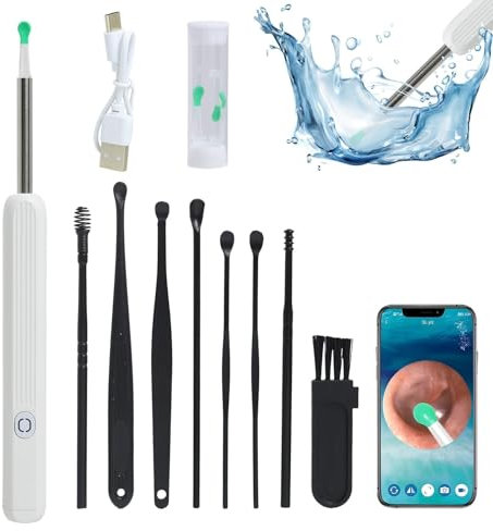 Otoscopio 1920P 3,5mm, Pulisci Orecchie con WIFI, Rimozione di Cerume con 6 Luci LED, Pulitore Orecchie con 7 Stuzzicadenti Tradizionali + 6 Stuzzicadenti in Silicone per iPhone iPad e Android