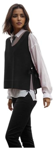 Gilet en tricot pour femme avec taille et col en V, sans manches, cardigan pour l'automne et l'hiver Manteau épais en tricot pour femme, Noir , XL