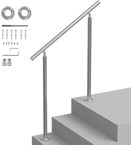 VEVOR Handrails for Outdoor Steps, 39.4in / 100cm Length Stair Hand Rail Kit, Transitional Stainless Steel Railings with Installation Kit, Double-Column Staircase Handrails for Seniors,Porch & Deck