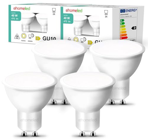 ehomeled GU10 LED Glühbirne Leuchtmittel Tageslichtweiß (4000K), 470 Lumen, ersetzt 40W Halogenlampe, energiesparend, 120° Flutlicht, ideal für Wohnzimmer, Küche & Flur, nicht dimmbar, 4er-Pack