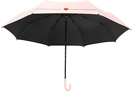 VALICLUD Japanese Style Folding Umbrella U-shape Handle, 21 Inch 8 Ribs Small Travel Umbrella, Uv Sun Protection and Rainproof Pink Double Heart Pattern