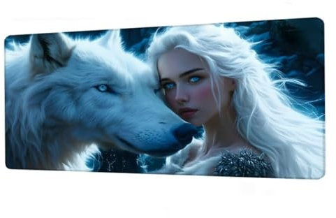 Alfombrilla Ratón XXL 1600x800x3mm, Alfombrilla Escritorio Blanco Mouse Pad Impermeable, Alfombrilla Raton Lobo Alfombrilla Gaming Antideslizante, Desk Mat con Bordes Cosidos, Accesorios Gaming BJ-826
