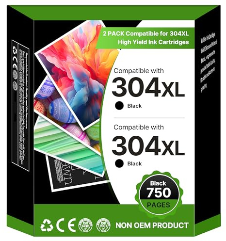 304XL Ink Cartridges Black Replacement for HP 304 Black Ink Cartridge,304XL Printer Cartridges for Envy 5020 5010 5030 5032 5000 DeskJet 3720 2600 2633 2632 3760 3750 3762 2630 2620 2622,2-Black
