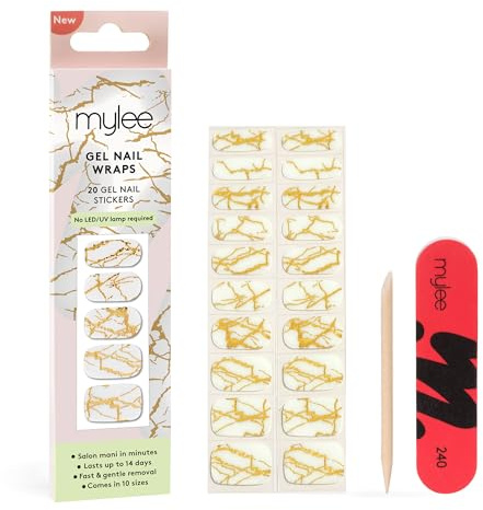 Mylee Gel Nail Wraps [Marbellous] – Adhesivos de gel pre-curado para una manicura instantánea, Sin lámpara, sin desconchones, acabado brillante, Larga duración, Fácil de aplicar | Manicura instantánea, no requiere lámpara, resistente a las astillas, acabado brillante, dura hasta 14 días, fácil de aplicar