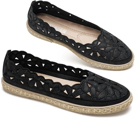 GLAMORA Alpargatas Mujer Caladas con Flores Bordadas, Manoletinas Bailarinas con Suela de Esparto, Zapatos Planos Transpirables, Mocasines Mujer Cómodos Primavera Verano