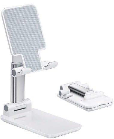 Support de téléphone réglable pour appareils de 12,9 pouces - Noir/Blanc - Silicone, ABS, alliage d'aluminium - Portable, multi-angles, mains, antidérapant, design compact - 1 paquet
