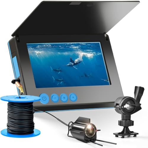 Eawfgtuw Telecamera per pesca subacquea con display notturno, accessori per la pesca, monitoraggio subacqueo, visione grandangolare a 220 gradi, per pesca su ghiaccio, lago, fiume, mare, cercatore di
