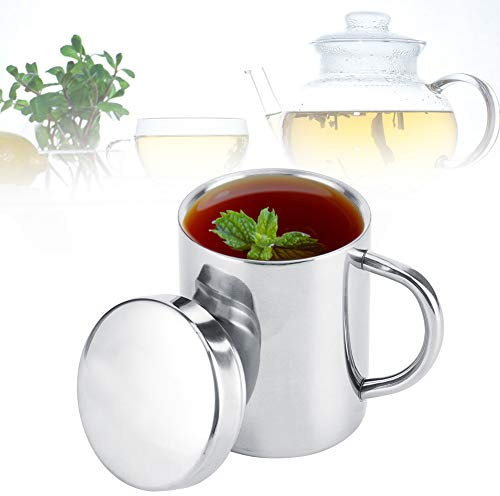Taza de acero inoxidable portátil, de doble pared, a prueba de escape | café, té y taza de leche, café aislado y taza de té con tapa y asa (304 materiales, (220 ml)