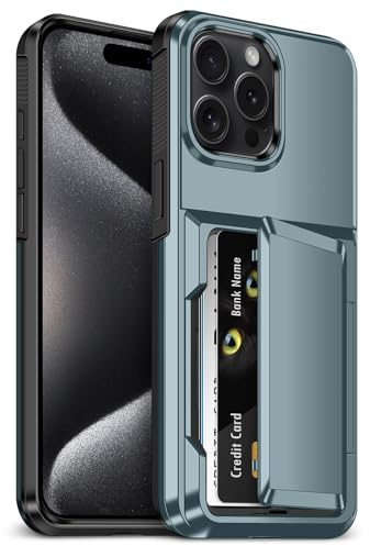 Vofolen for iPhone 15 Pro Case with Card Holder Heavy Duty Military Grade Shockproof Protective Phone Cover Rugged Hard Back Hidden Flip Wallet Cases for iPhone 15 Pro Phone Case-Navy