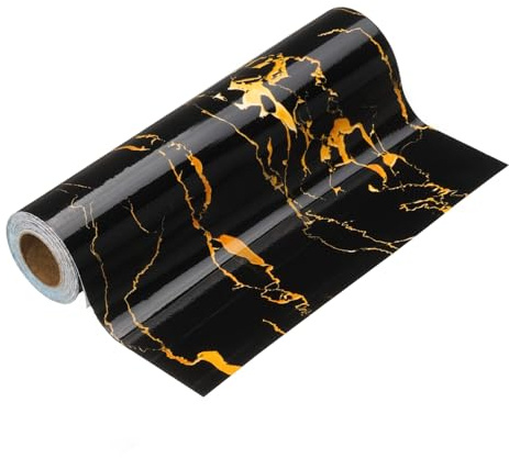 sourcing map Wood Grain Wallpaper Border 20cm x 5 Meters PVC Self-Adhesive Textured Frame Sticker Waterproof Wall Decorative Wallpaper for Floor Door Table Cabinets Desk, Black Gold