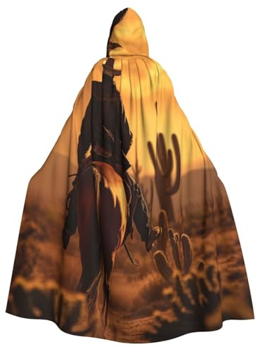 West Desert Cactus With Cowboys Riding Horses1 Print Witch Cloak, Cloak With Hood, Halloween Hooded Cape, Wizard Robe Men Cosplay Costume