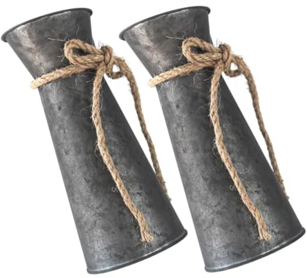 ERINGOGO 2 Piezas Jarrón Metálico Vintage de Jarra Rústica de Hierro Galvanizado para Flores Recipiente Decorativo Lechera para Decoración de Hogar y Jardín