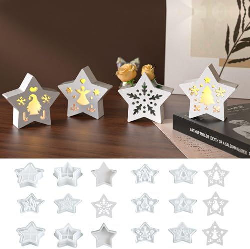 Sterne Silikonform Gießformen Weihnachten 6 Stück 3D Weihnachten Gips zum Gießen mit Wichtel Baum Schneeflocke Engel Muster Giessformen Silikon Sterne für Resin Seifen Kerzen DIY Weihnachtsdekor