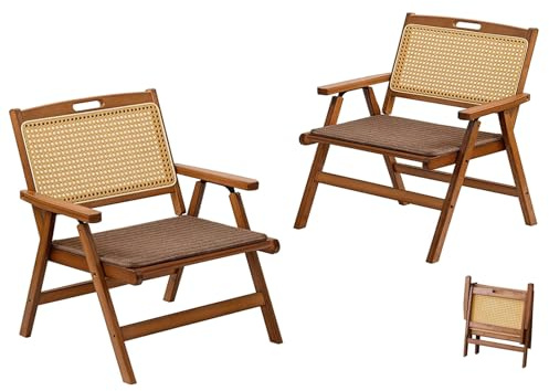 Mgchowue Rattan Klappstühle, Klappbarer Liegestuhl, Küchen Beistellstuhl Geeignet für Wohnzimmer, Esszimmer, Schlafzimmer, Büro, Balkon(2 pcs)