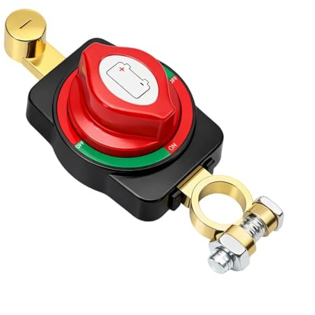 Corte Circuito Batería 12-48V Universal, Interruptor de Desconexión ON/OFF Ajustable, Aislador de Batería Robusto en ABS y Latón, para Coche, Camión, Barco, Moto, Autocaravana, Autobús y Yate
