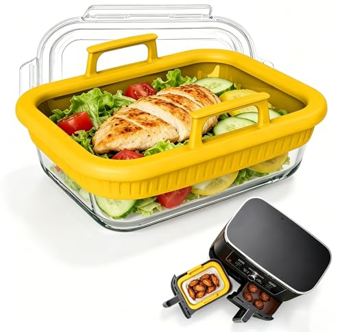 Fuente para horno Airfryer, de cristal, con asas de silicona para freidora de aire caliente Ninja AF400EU/DZ400EU/AF500EU/COSORI, resistente al calor, resistente a los arañazos, apto para lavavajillas