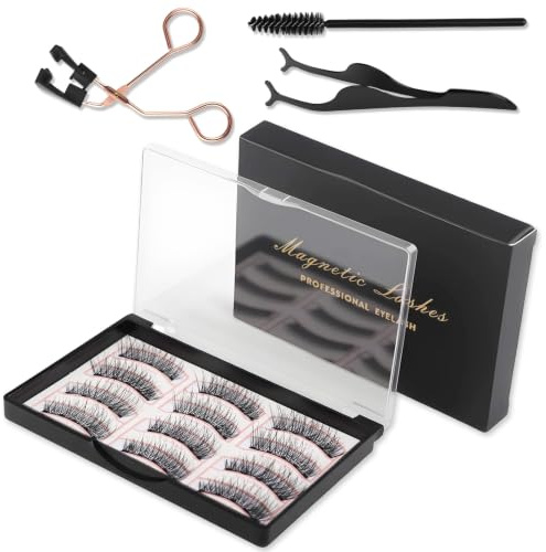 Faux Cils Magnetique, 3D Eyelashes Magnétiques Volumineux Sans Eyeliner | Fake Lashes Magnetic Réutilisable, Kit Extension Cils Effet Épais Naturel avec Pince et Brosse Noir