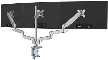 Mount-It! Dreifache Monitorhalterung | Schreibtischständer mit USB- und Audioanschlüssen | Höhenverstellbare Arme für DREI 24 27 30 32-Zoll-VESA-Bildschirme | C-Klemme enthalten