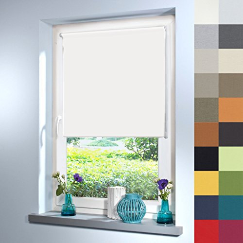 Sun World Verdunkelungsrollo nach Maß, Rollo nach Maß, Maßanfertigung Innenrollo, Balkontür, Rollos nach Maß, Blickdicht, für Fenster & Türen, Klemmfix ohne Bohren (250cm Höhe x 135cm Breite/Weiß)