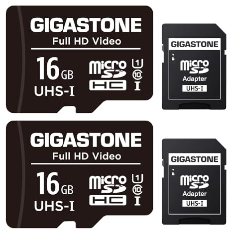 GIGASTONE 16GB MicroSDHC Speicherkarte 2er-Pack + SD Adapter, für Action-Kamera, GoPro, Drohne und Tablet, Lesegeschwindigkeit bis zu 85MB/s, Micro SD Karte UHS-I Klasse 10 U1