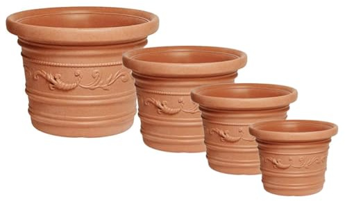 eacommerce Vaso Tondo Resina Festonato Doppio Bordo per Giardino Patio Balcone Terrazzo da Interno/Esterno Protezione UV Antiurto (Ø60x45H cm, Terracotta)