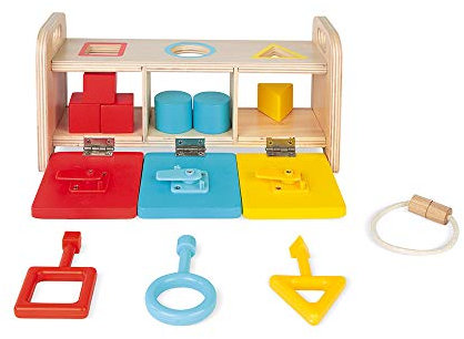 Janod - Essentiel - La Boite à Clefs - Jeu Educatif Premier Âge en Bois 2-En-1 - Apprentissage Formes et Couleurs et Motricité Fine - Peinture à l'Eau - Dès 18 Mois, J05065
