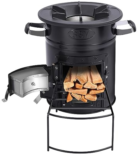 Lineslife Rocket Stove Wood Burning Portable for Backpacking, Charcoal Camping Stove with Handle and Carrying Case for Outdoor, Cooking, Grilling, Survival, Black Two Doors with 10.2 inches Cooking