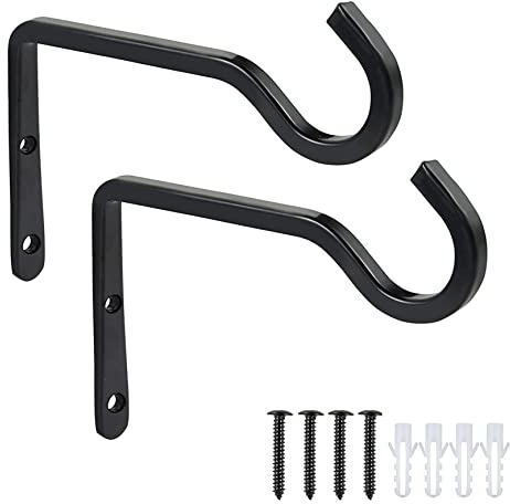 POTWPOT Heavy Duty Hanging Basket Brackets, 15.2 cm (6 Inch) | 2 Pack Strong Wall Mount Plant Hanger for Flower Basket Plants Bird Feeder Wind Chimes, Black