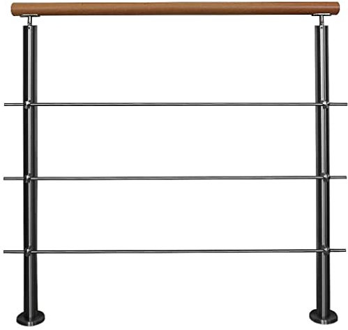 TIBU Edelstahl Geländer mit Holz Buche Handlauf 0,6-5 m Länge Treppengeländer Innen, Variante: mit 3 Streben Länge: 1,0 m mit 2 Pfosten