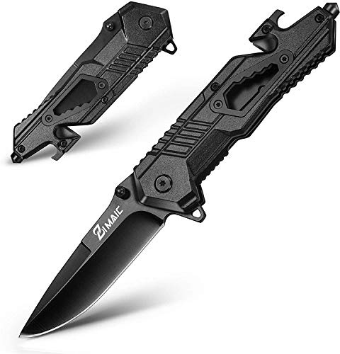 ZIMAIC 5-in-1 Klappmesser mit Liner Lock,Glasbrecher,Gurtschneider | 7Cr17 Edelstahl kompaktes EDC Taschenmesser mit Aluminiumgriff,Einhandmesser Outdoor für Camping,Wandern,Picknick