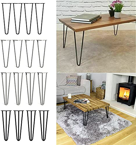 Royalswill Lot de 4 pieds de table en métal en épingle à cheveux - 3 entretoises - Pieds en épingle à cheveux - Pieds de table en acier - Hauteur : 70 cm - Pour tables basses, bureaux modernes, pieds