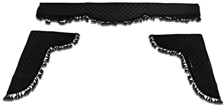 3 ECO LEATHER BLACK CURTAINS SET 230 CM LENGTH FRONT WINDOW + SIDES 50 x 70 CM WITH BLACK TASSELS FOR TRUCK LORRY BUS CHASSIS