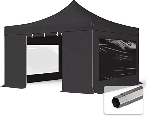 TOOLPORT Faltzelt Faltpavillon Pavillon 4x4m - mit 4 Seitenteilen (Panoramafenster) Premium Dach Partyzelt schwer entflammbar schwarz