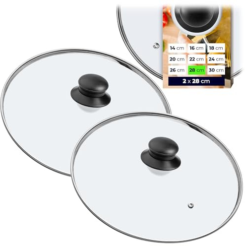 KADAX 2er Set Glasdeckel, Topfdeckel Ø28 cm, hitzebeständig, mit Griff, für Töpfe und Pfannen, Sichtkochen und spritzarmes Garen
