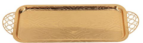 Bandeja de servicio rectangular con asas, bandeja de mesa de café de acero inoxidable Bandejas de té doradas decorativas Soporte de almacenamiento de tocador para joyería de frutas de perfume