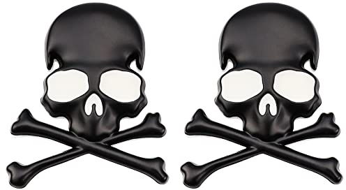 2 Stück 3D Schädel Zink Legierung Metall Auto Aufkleber Schädel Emblem Abzeichen Auto Styling Aufkleber Zubehör für Auto Motorrad (schwarz)