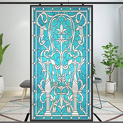 Pellicola per finestre privacy stile chiesa europea vetro colorato statico cling decorativo smerigliato adesivi per finestre (Modello 5, 23,62x35,43(60x90cm))