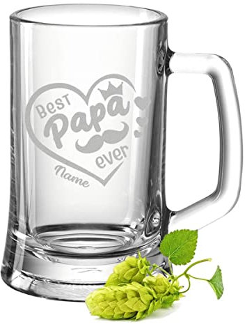 GRAVURZEILE Boccale da birra con incisione – Best Papa ever – Personalizzato con nome – Boccale da birra come regalo per gli amanti della birra – Regali per uomini per la festa del papà – Misura 0,3 L